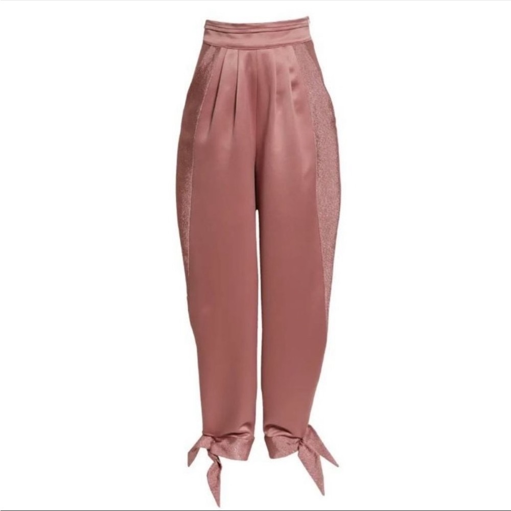 KIMBERLY GOLDSON Luvviee Metallic Mix Media Tie Cuff Pants Rose Pink 8 NWT $248